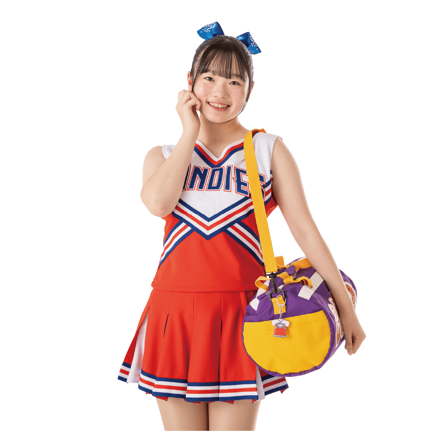 ユニフォーム型キーホルダーをバッグに付けたモデル